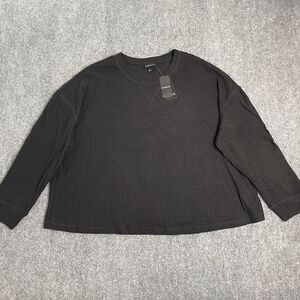 Torrid Sweater Size 1X Brushed Waffle Crew Neck Drop Shoulder Black NEW W Tags